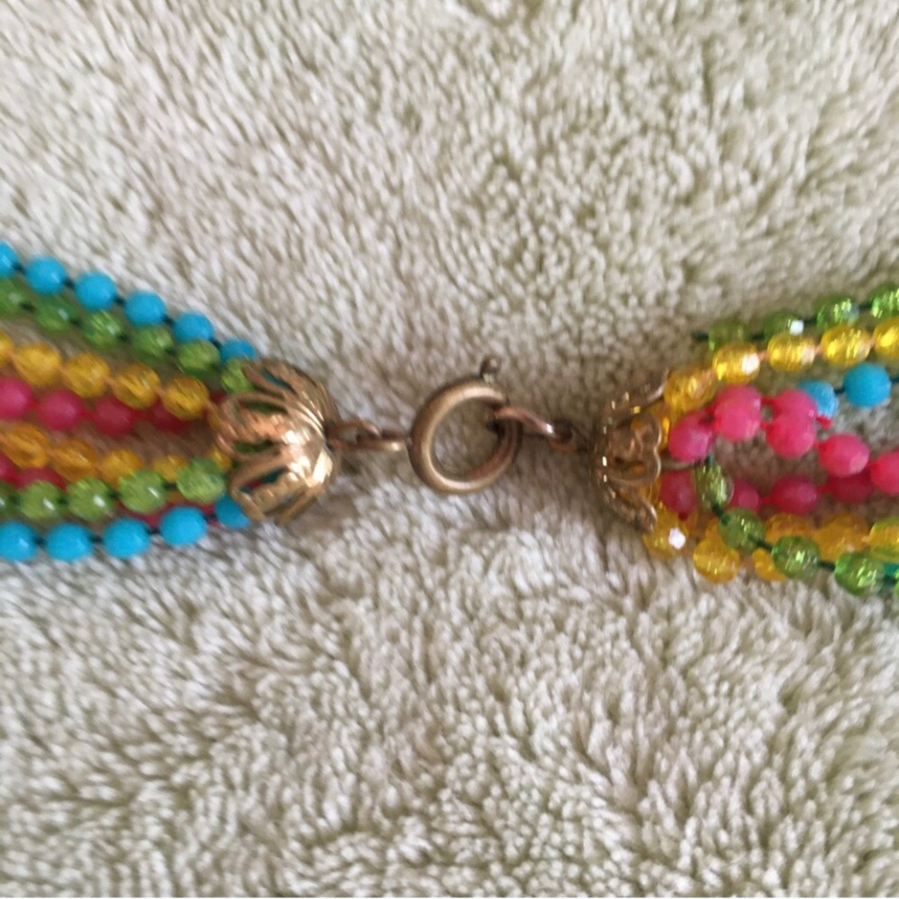 Vintage necklace 8 long plastic strands tiny iridescent beads retro boho 1960s - Picture 3 of 7